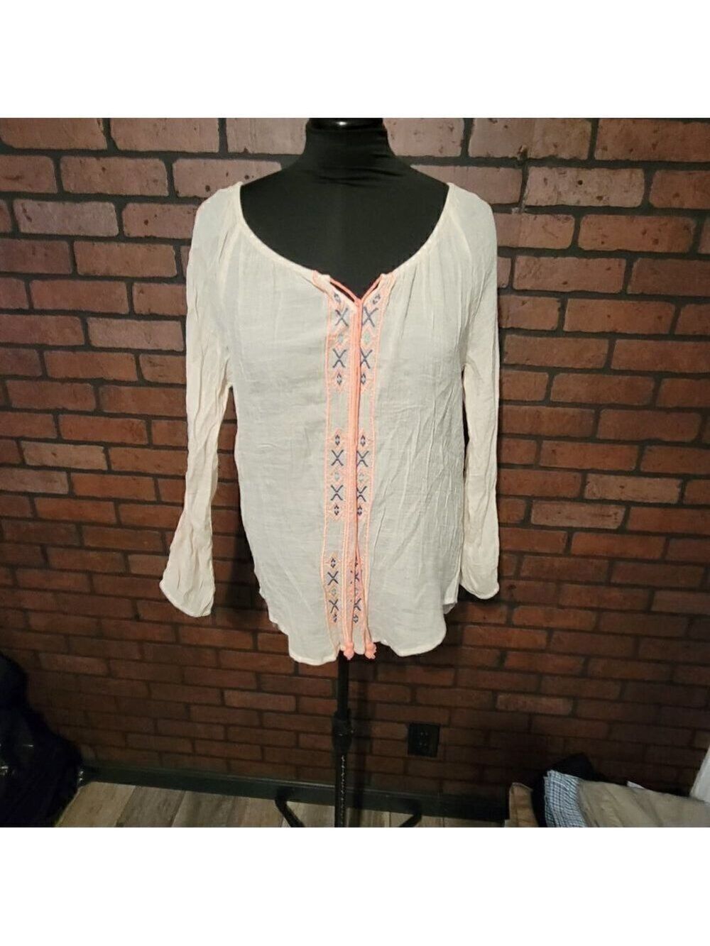 Mine Too cream colored bohemian inspired embroidered design on gauze material
